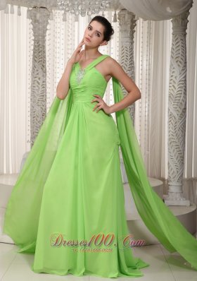 Spring Green V-neck Dress for Prom Watteau Beading