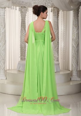 Spring Green V-neck Dress for Prom Watteau Beading