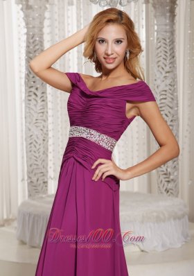 Fuchsia Off The Shoulder Mother Dress Beaded Sash