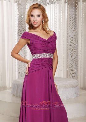 Fuchsia Off The Shoulder Mother Dress Beaded Sash