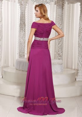 Fuchsia Off The Shoulder Mother Dress Beaded Sash