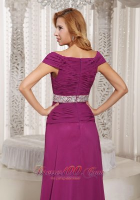 Fuchsia Off The Shoulder Mother Dress Beaded Sash