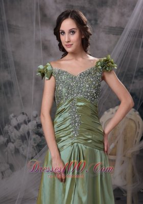 Luxurious Olive Green Prom Dress Off The Shoulder