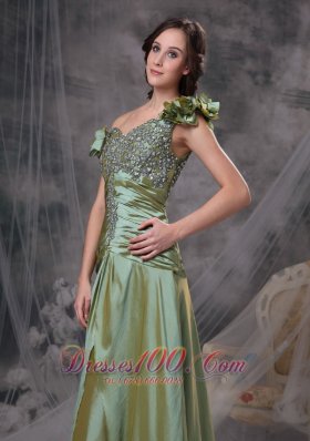 Luxurious Olive Green Prom Dress Off The Shoulder