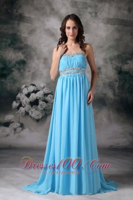Baby Blue Prom Evening Dress Chiffon Beading