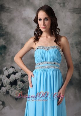 Baby Blue Prom Evening Dress Chiffon Beading