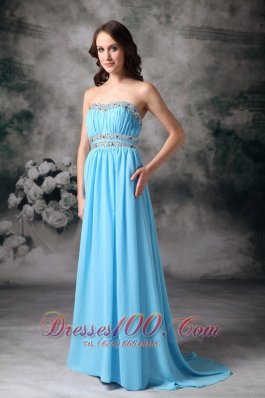 Baby Blue Prom Evening Dress Chiffon Beading