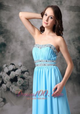 Baby Blue Prom Evening Dress Chiffon Beading