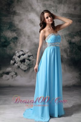 Baby Blue Prom Evening Dress Chiffon Beading