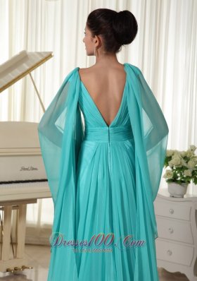 Long Sleeves V-neck Turquoise Prom Dress Beading