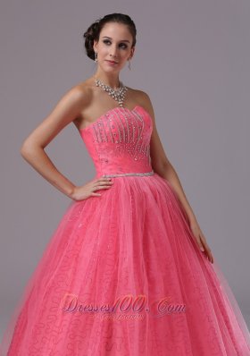 Coral Red Beaded For 2013 Quinces Gown