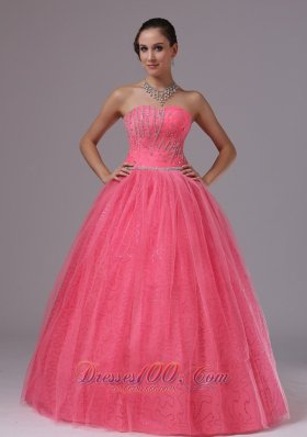 Coral Red Beaded For 2013 Quinces Gown