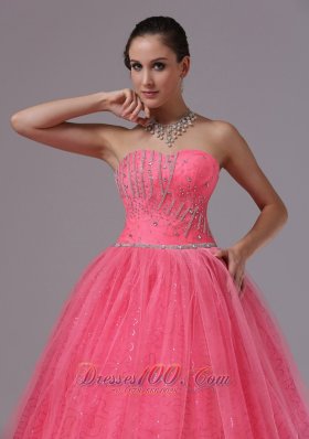 Coral Red Beaded For 2013 Quinces Gown