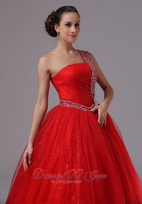 Paillette Red Military Gowns Beaded One Shoulder