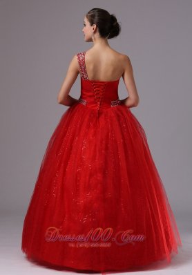 Paillette Red Military Gowns Beaded One Shoulder