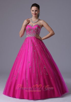 Fuchsia A-line Prom Dress Crystal Over