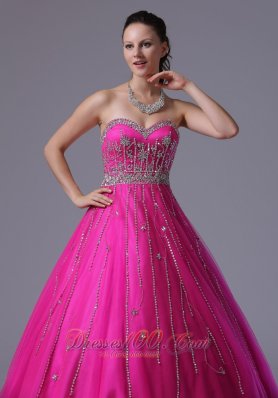 Fuchsia A-line Prom Dress Crystal Over