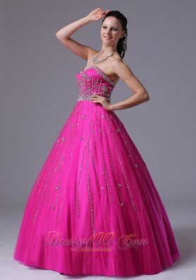 Fuchsia A-line Prom Dress Crystal Over