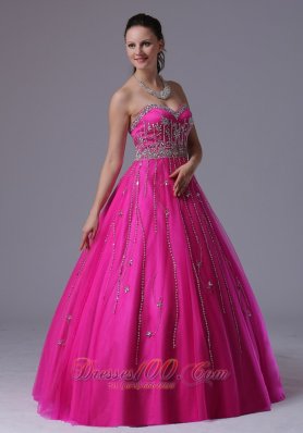 Fuchsia A-line Prom Dress Crystal Over