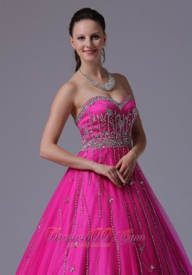 Fuchsia A-line Prom Dress Crystal Over