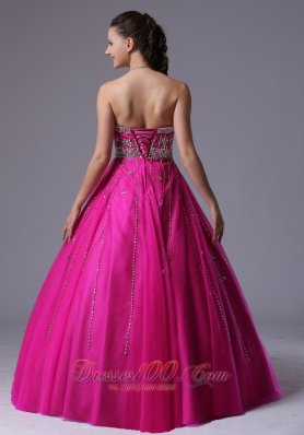 Fuchsia A-line Prom Dress Crystal Over