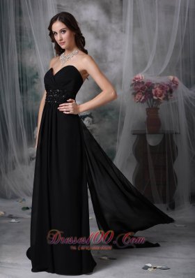 Exquisite Black Evening Dress Beading Watteau