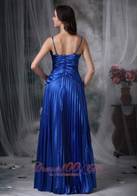 Royal Blue A-line Straps Evening Dress Ruch