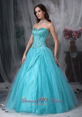 A-line Aqua Blue Quinceanera Dress Beading