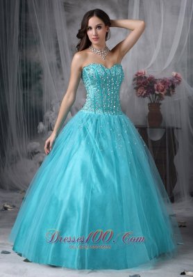 A-line Aqua Blue Quinceanera Dress Beading