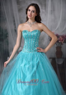 A-line Aqua Blue Quinceanera Dress Beading