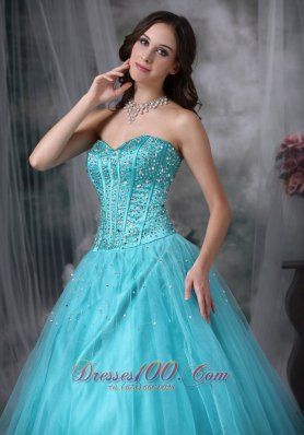 A-line Aqua Blue Quinceanera Dress Beading