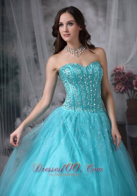 A-line Aqua Blue Quinceanera Dress Beading