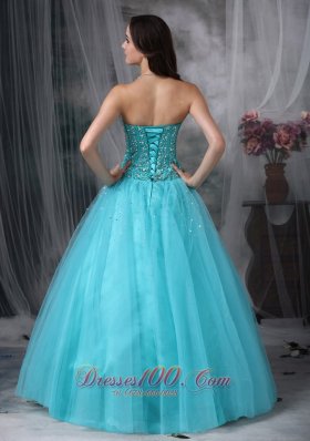 A-line Aqua Blue Quinceanera Dress Beading