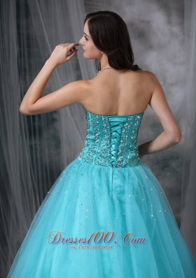 A-line Aqua Blue Quinceanera Dress Beading