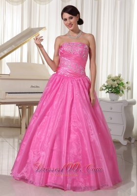Embroidery Beadings Prom Dress Rose Pink Organza