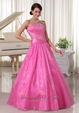 Embroidery Beadings Prom Dress Rose Pink Organza