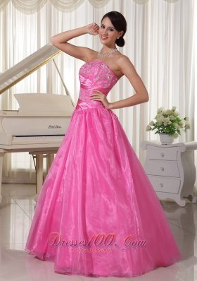 Embroidery Beadings Prom Dress Rose Pink Organza