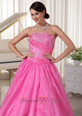 Embroidery Beadings Prom Dress Rose Pink Organza