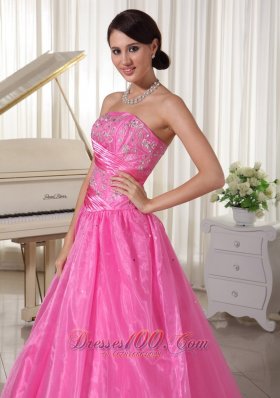 Embroidery Beadings Prom Dress Rose Pink Organza