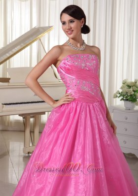 Embroidery Beadings Prom Dress Rose Pink Organza