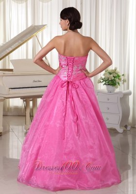 Embroidery Beadings Prom Dress Rose Pink Organza