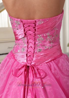 Embroidery Beadings Prom Dress Rose Pink Organza