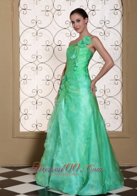 One shoulder Hand Flower 2013 Prom gown Turquoise