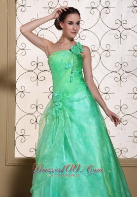 One shoulder Hand Flower 2013 Prom gown Turquoise