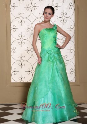 One shoulder Hand Flower 2013 Prom gown Turquoise