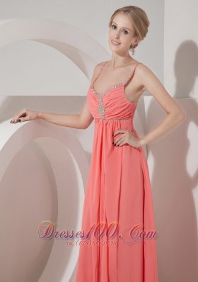 Beaded spaghetti Straps Chiffon Dress for Prom