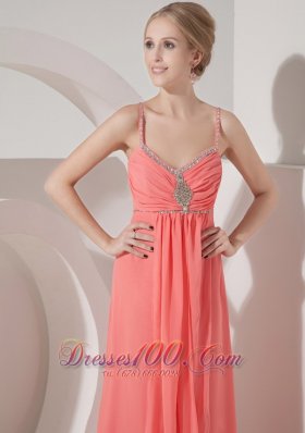 Beaded spaghetti Straps Chiffon Dress for Prom