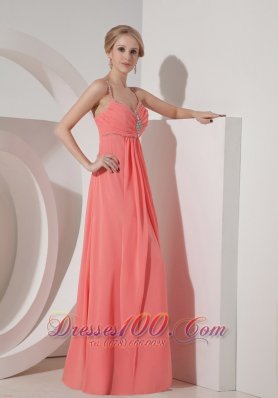 Beaded spaghetti Straps Chiffon Dress for Prom