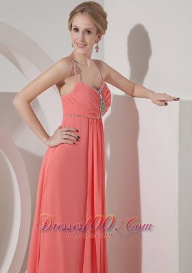 Beaded spaghetti Straps Chiffon Dress for Prom