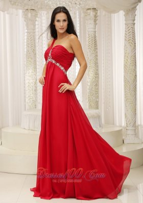 Red Chiffon One Shoulder Prom dress 2013